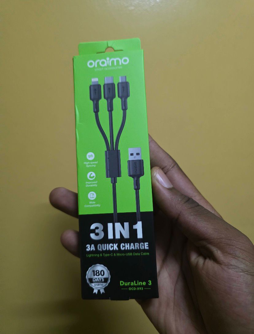 Oraimo 3-in-1 Universal Cable (Type-C, iPhone, Micro-USB) - Kennis Power House